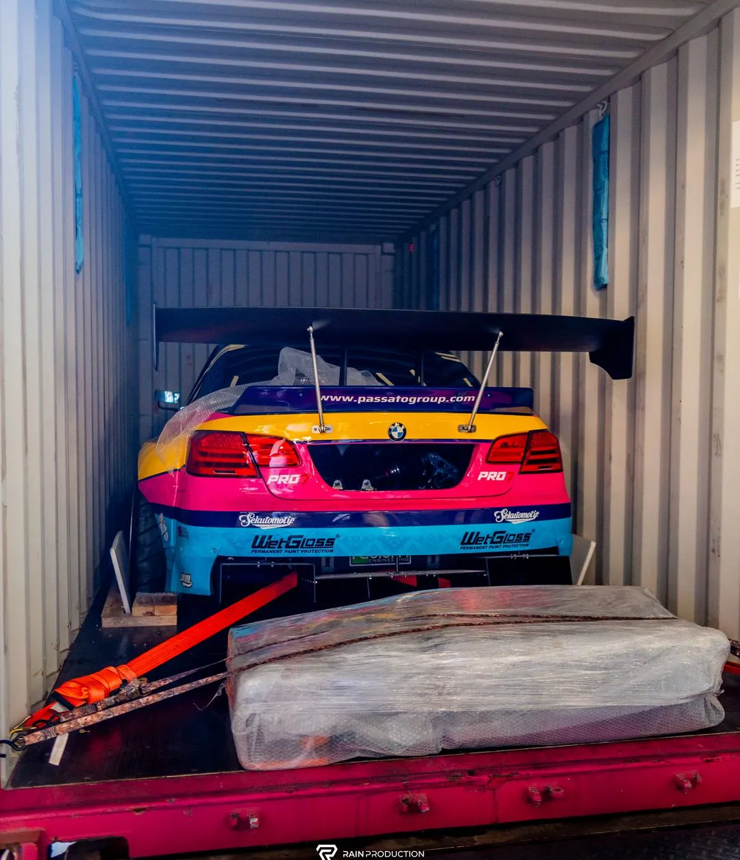 BMW Passato loaded into a shipping container