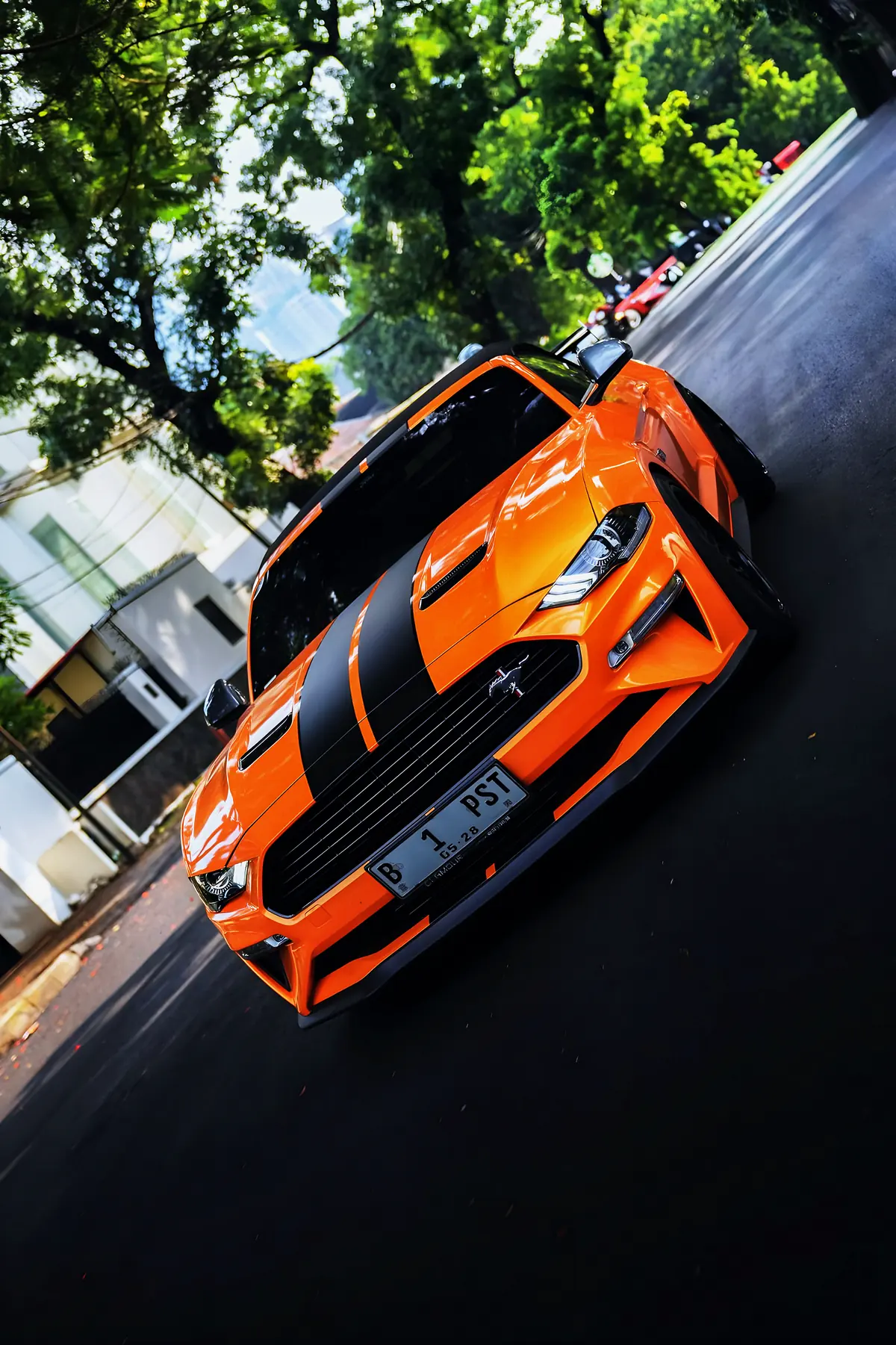 Ford Mustang on the move, front three-quarter